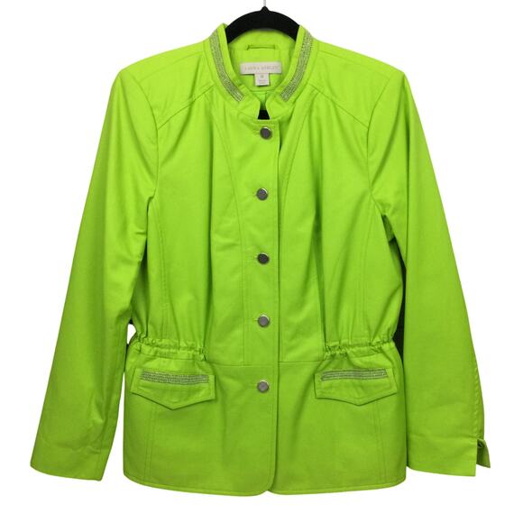 Laura Ashley Vintage Bling Mock Collar Studded Cinch Waist Button Green Jacket M - Picture 1 of 16